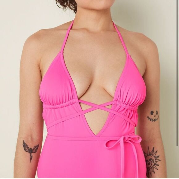 Victoria's Secret PINK Triangle Wrap One-Piece Swimsuit Black M NWT - Picture 6 of 11